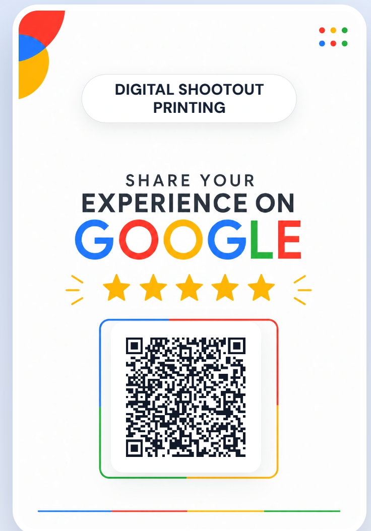 White Digital Shootout Google Review PVC card with QR code